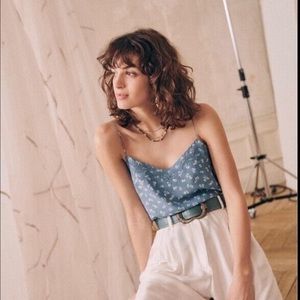 Sezane Palma Silk Top in Blue and White Floral